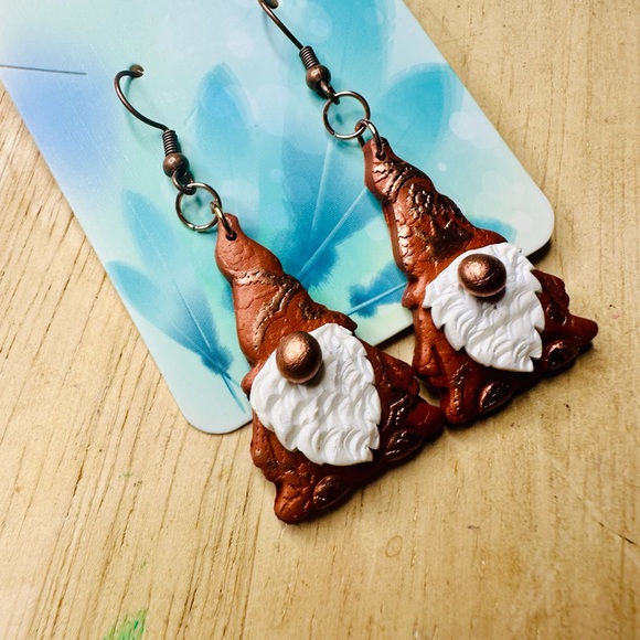 Hand Crafted Copper Gnome Polymer Clay Earrings - Picture 5 of 5